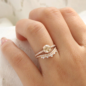 1.33 Ct Round Champagne Diamond Ring in 14k Rose Gold Solitaire Pave Band, Size 6.5
