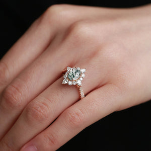 Oval Cut Vintage Moss Agate Halo Engagement Ring