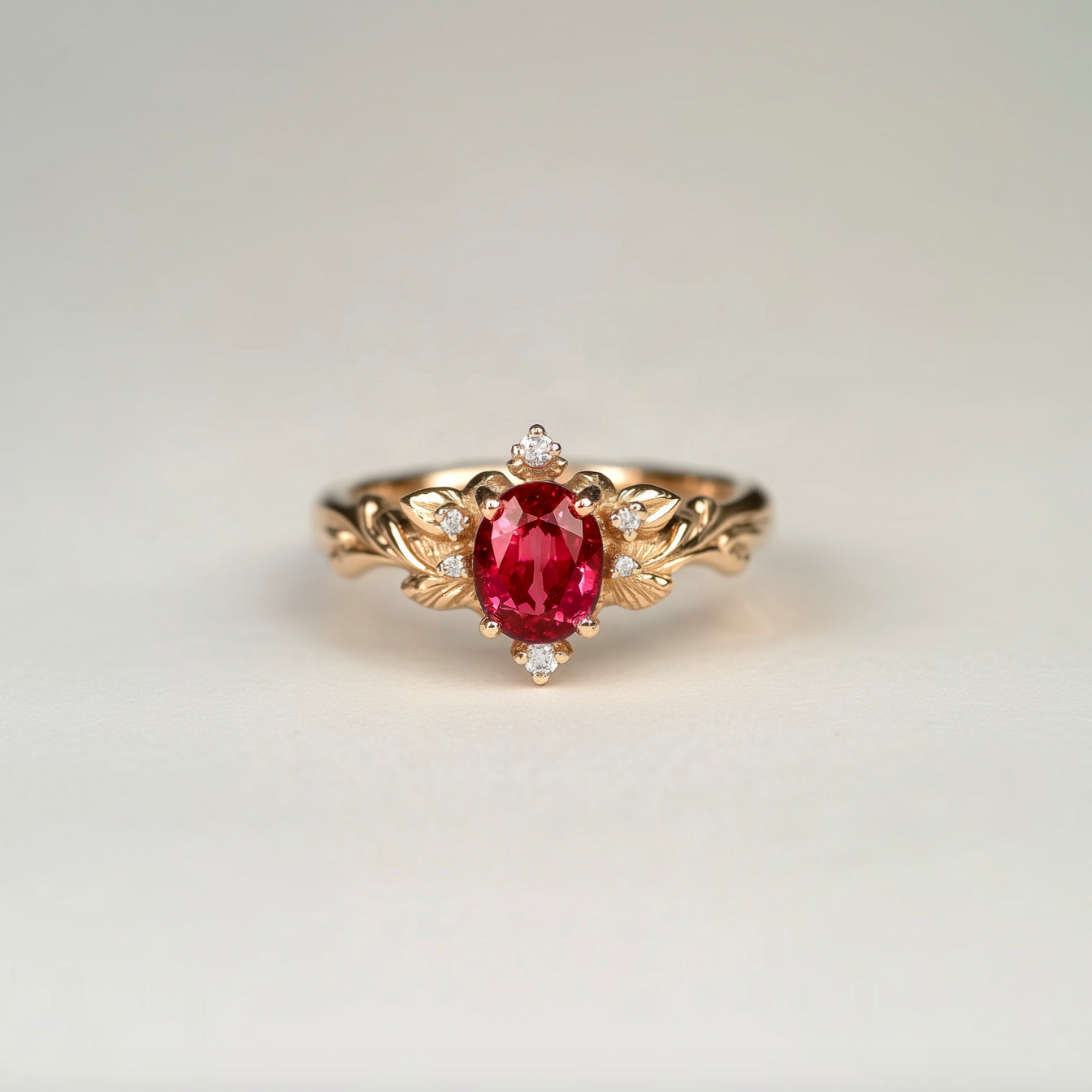 Botanic Ember Ruby Ring, Vintage Style Ruby Ring, Oval Ruby engagement ring, Ruby Jewelry