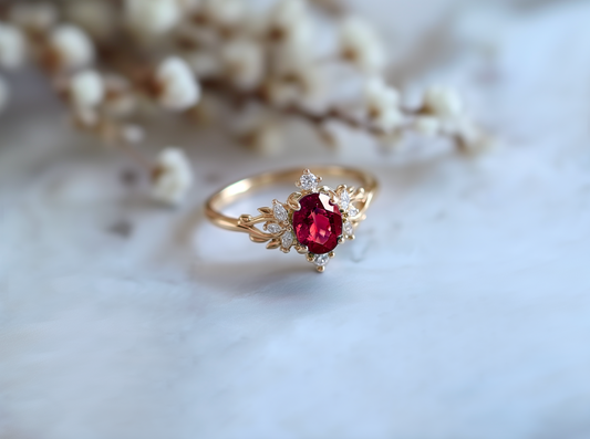 Roselight Ruby Ring, Vintage Style Ruby Ring, Oval Ruby engagement ring, Ruby Jewelry