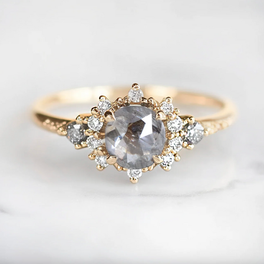 Salt and Pepper Diamond Ring, Salt and pepper Ring, Diamond Engagement Ring