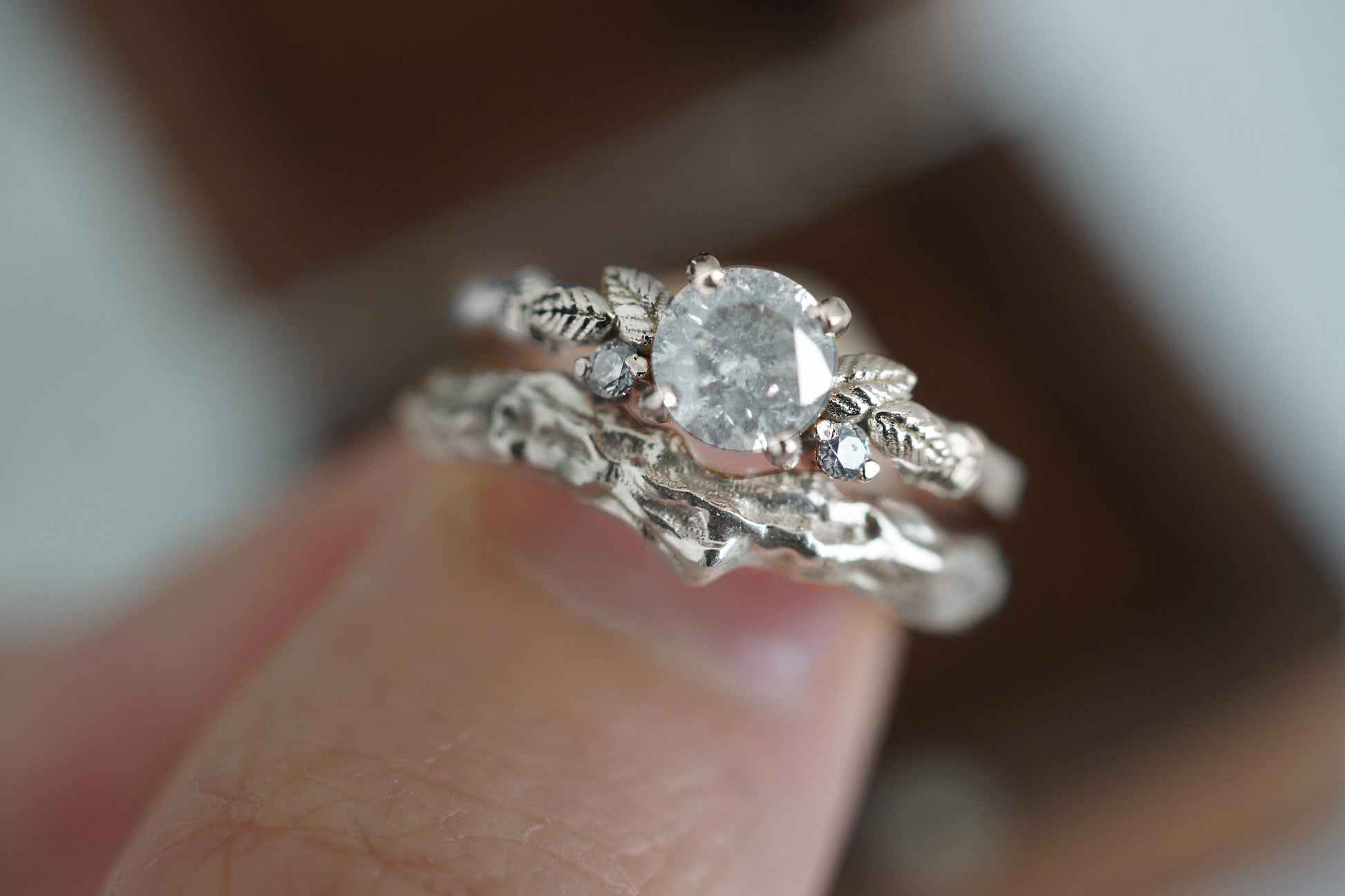 Salt and Pepper Diamond Ring, Diamond Engagement Ring