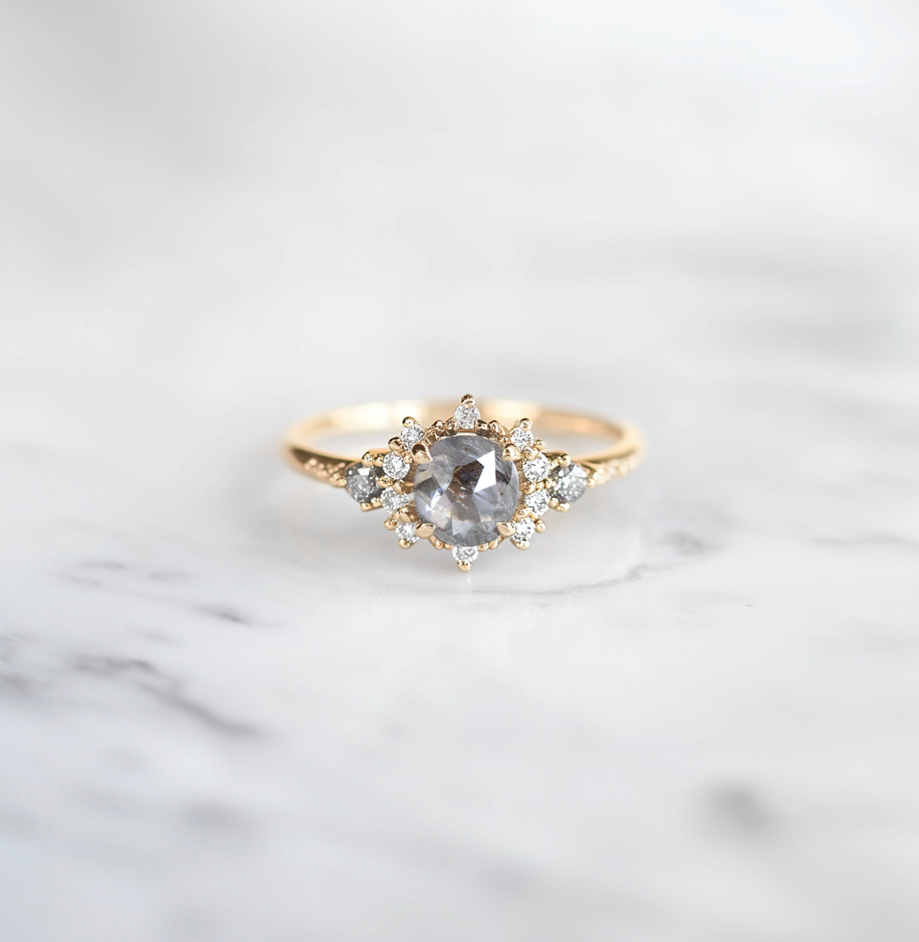 Salt and Pepper Diamond Ring, Salt and pepper Ring, Diamond Engagement Ring