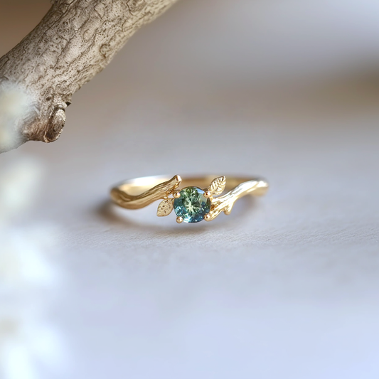 Rare Blue Green Sapphire ring, Sapphire Engagement ring