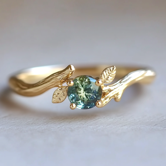 Rare Blue Green Sapphire ring, Sapphire Engagement ring