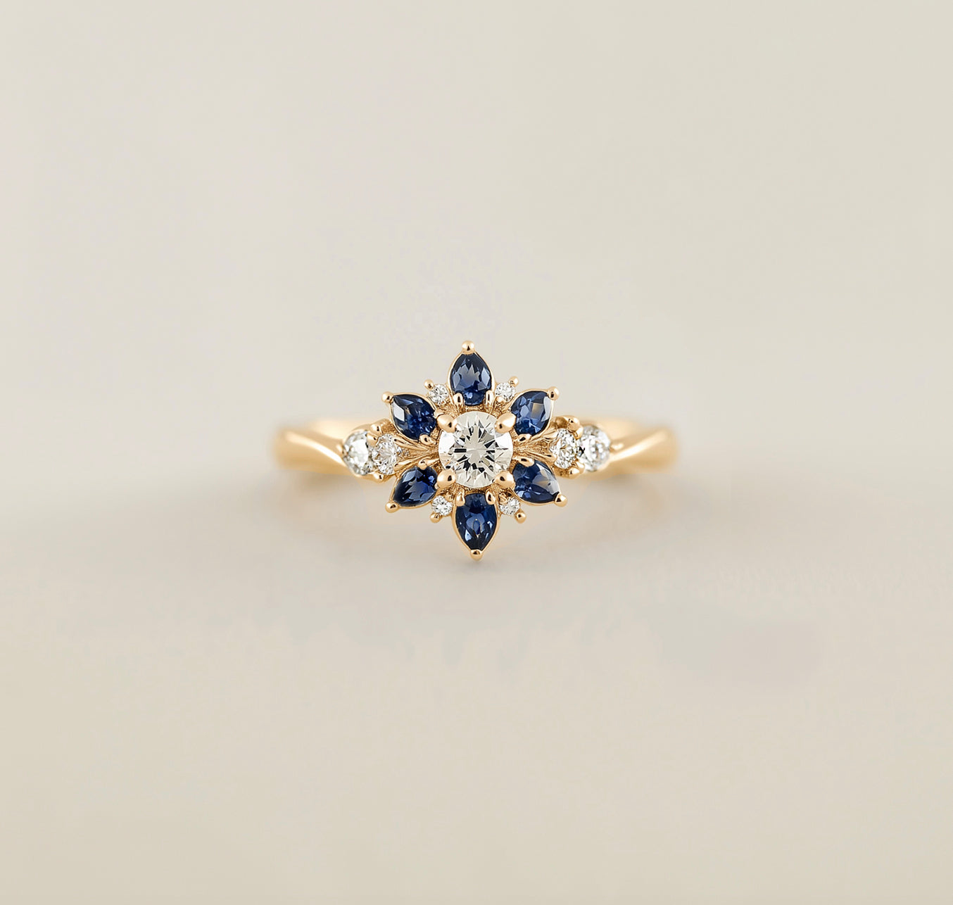 Blue-eyed Grass, 14k Gold Natural Blue Sapphire ring, Sapphire Engagement Ring
