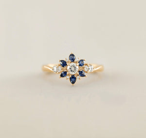 Blue-eyed Grass, 14k Gold Natural Blue Sapphire ring, Sapphire Engagement Ring