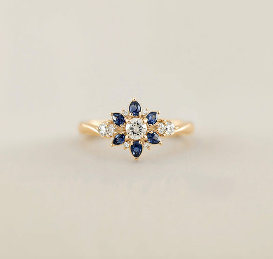 Blue-eyed Grass, 14k Gold Natural Blue Sapphire ring, Sapphire Engagement Ring