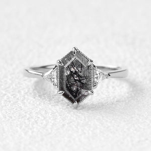 1.5ct Geometric Moss Agate Three-stone Vintage Ring