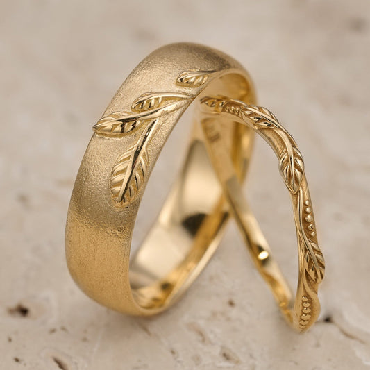 The Intertwined Wedding Set – Sandblasted Branch & Curved Vine Bands
