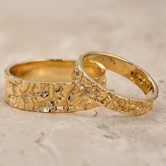 The Bedrock Set: His & Hers Rock Textured Wedding Band