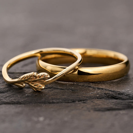 The Minimalist Pair – Classic & Leaf Designs in Polished Wedding Bands