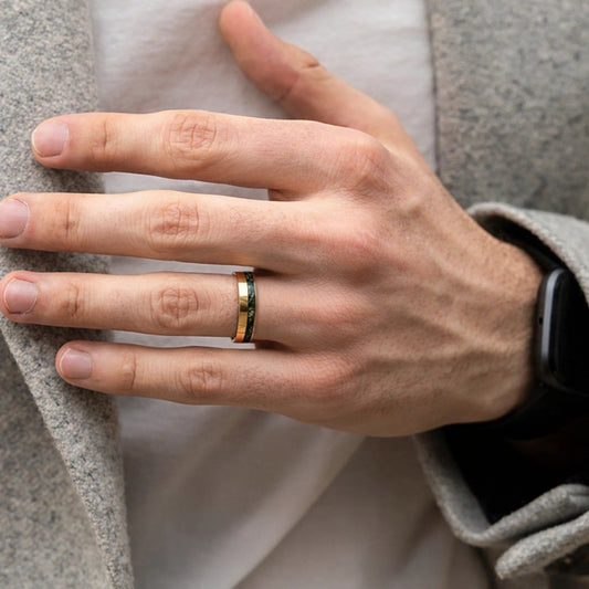 Moss Agate Minimalist Inlay Men's Wedding Band