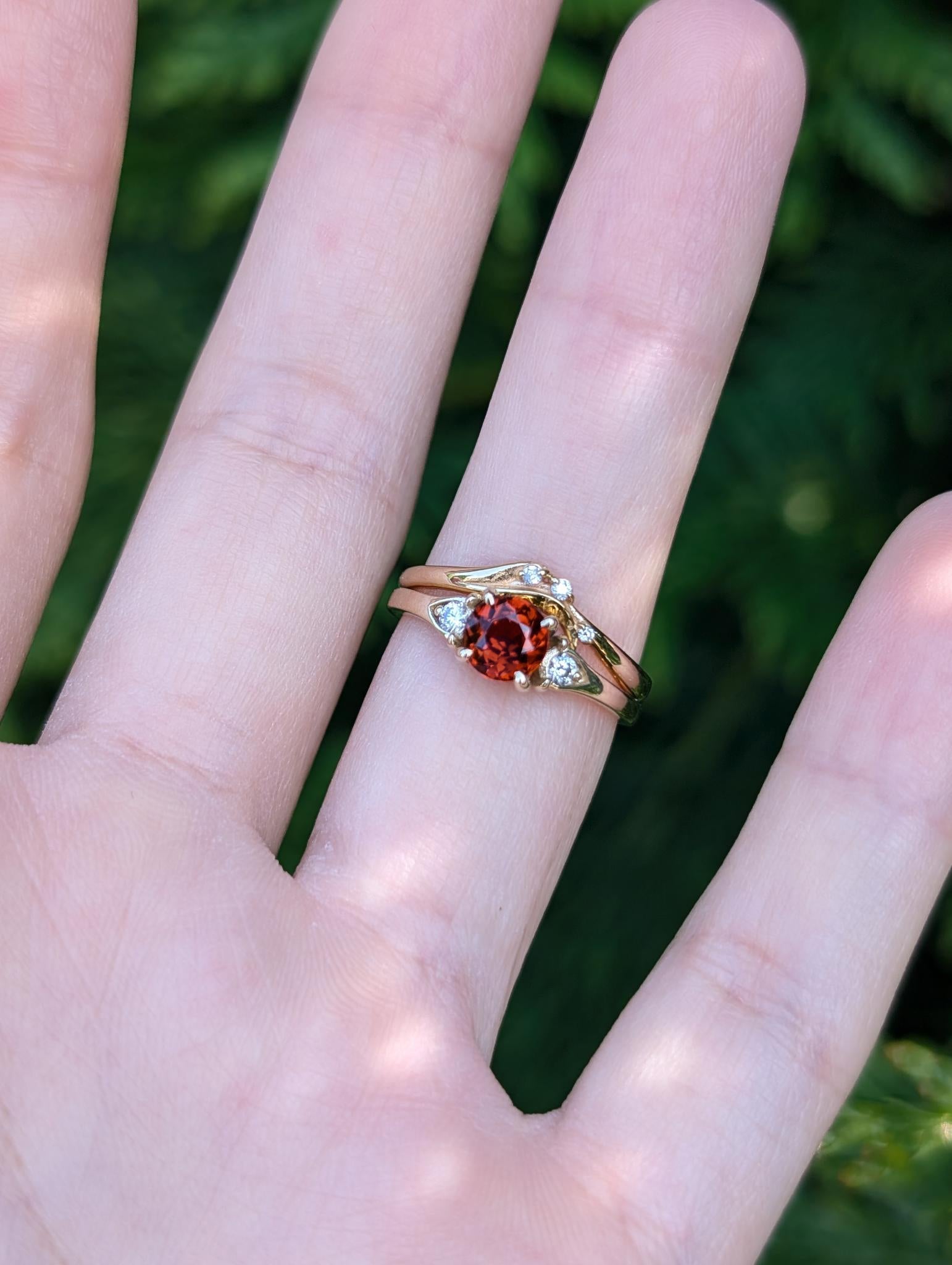 Burning Rose Garnet Ring, Dainty Natural Garnet engagement ring