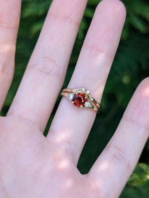 Burning Rose Garnet Ring, Dainty Natural Garnet engagement ring