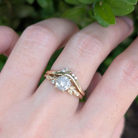 Floral Vine Salt and Pepper Diamond Engagement Ring