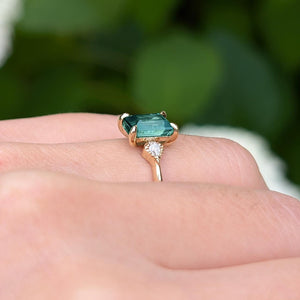 2CT Emerald Cut Green Gemstone Leafy Engagement Ring