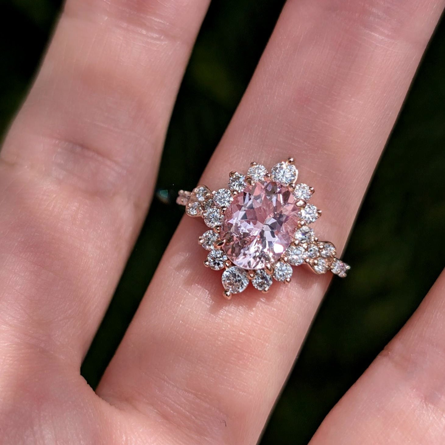 Aurora 1CT Oval Cut Pink Gemstone Halo Engagement Ring