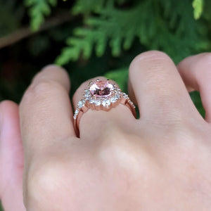 Aurora 1CT Oval Cut Pink Gemstone Halo Engagement Ring
