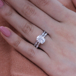 Grace Solitaire Oval Bridal Ring Set w/ Moissanite and Matching Diamond Band