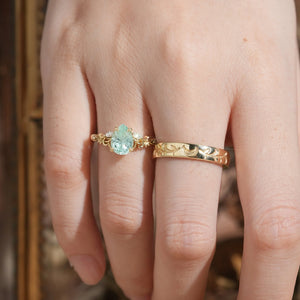 Selene’s Grove | Pear Green Sapphire & Moon Phase Couple Ring Set