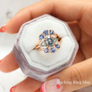 Large Aqua Blue Sapphire Engagement Ring in 14k Rose Gold 3 Stone Ring, Size 6