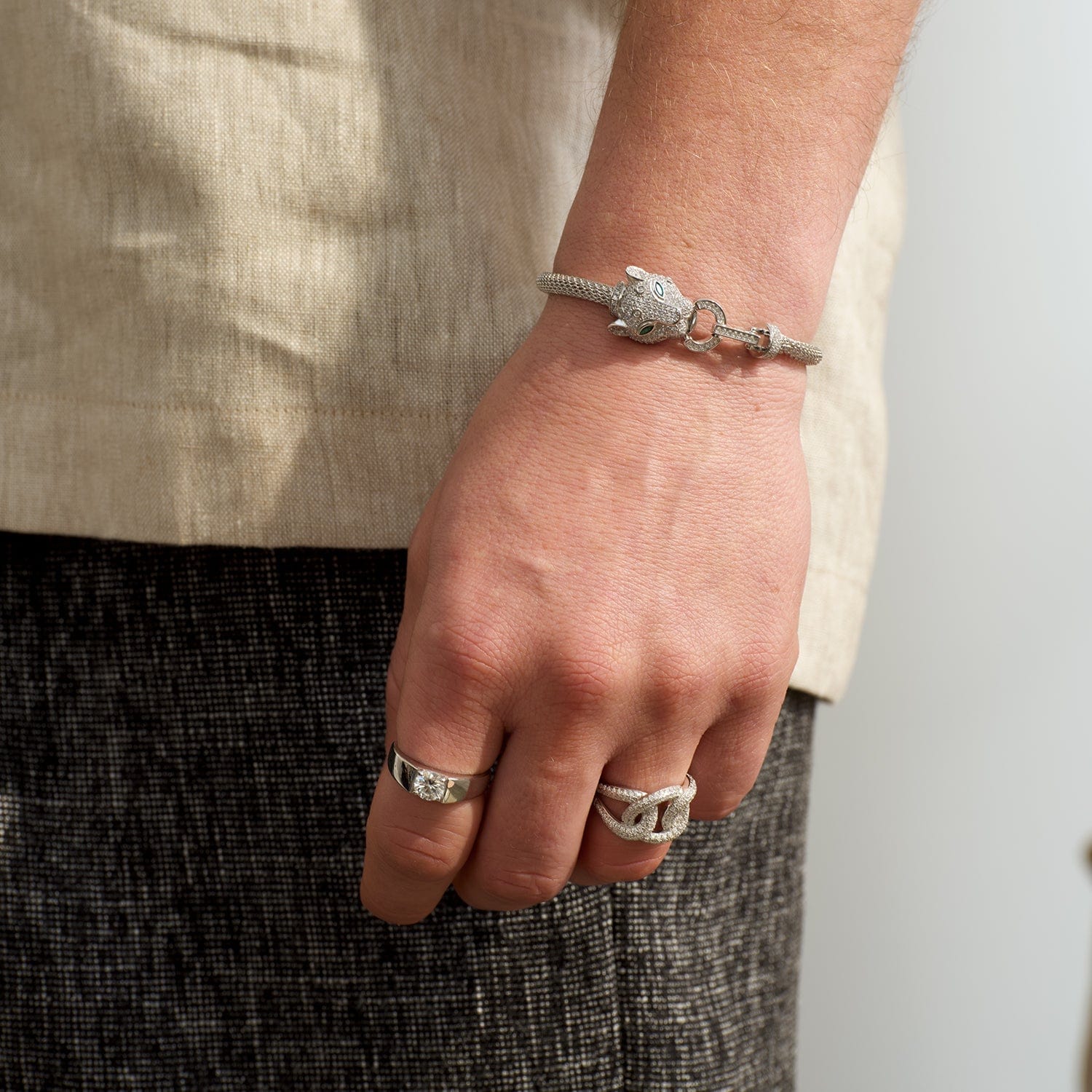 Maximal Panther Head Silver Statement Bracelet-Unisex
