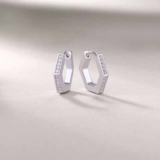 Modern Sparkling Geometric Hoop Huggies Earrings