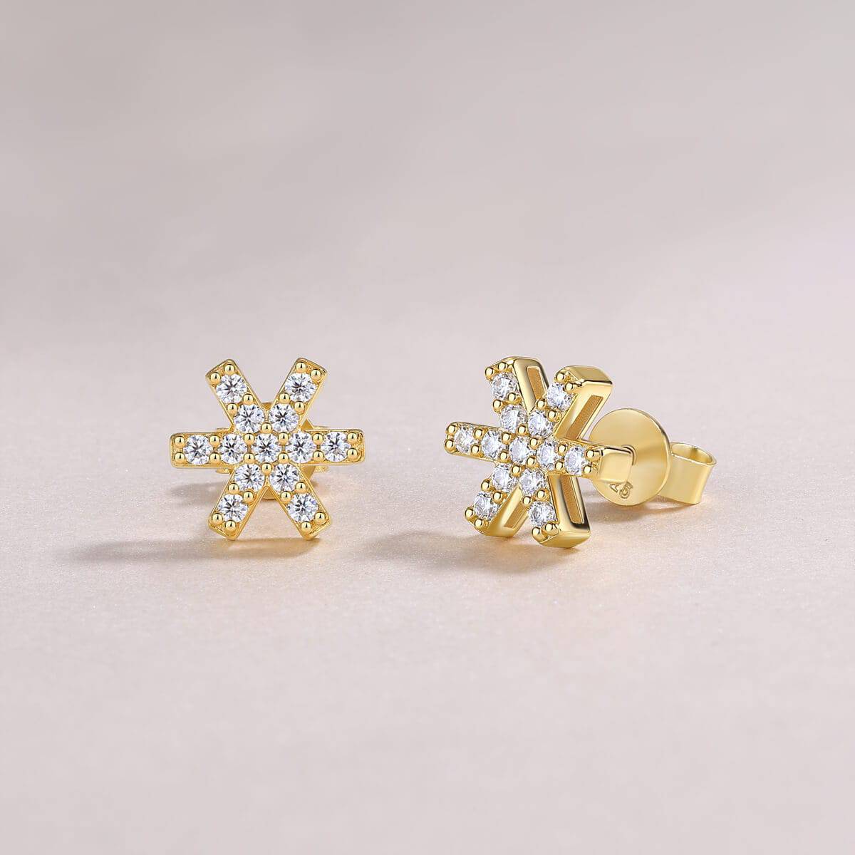 Radiant Snowflake Gold Stud Earrings-Unisex