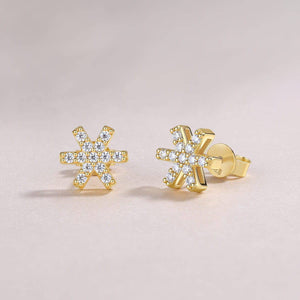 Radiant Snowflake Gold Stud Earrings-Unisex