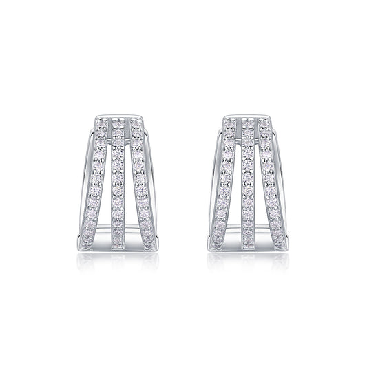 Triple Curve Pavé Moissanite Hoop Huggies Earrings - Stellaradorn