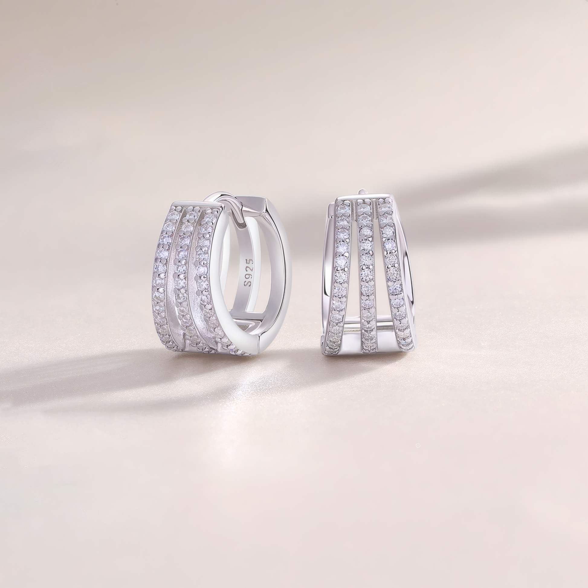 Triple Curve Pavé Moissanite Hoop Huggies Earrings - Stellaradorn