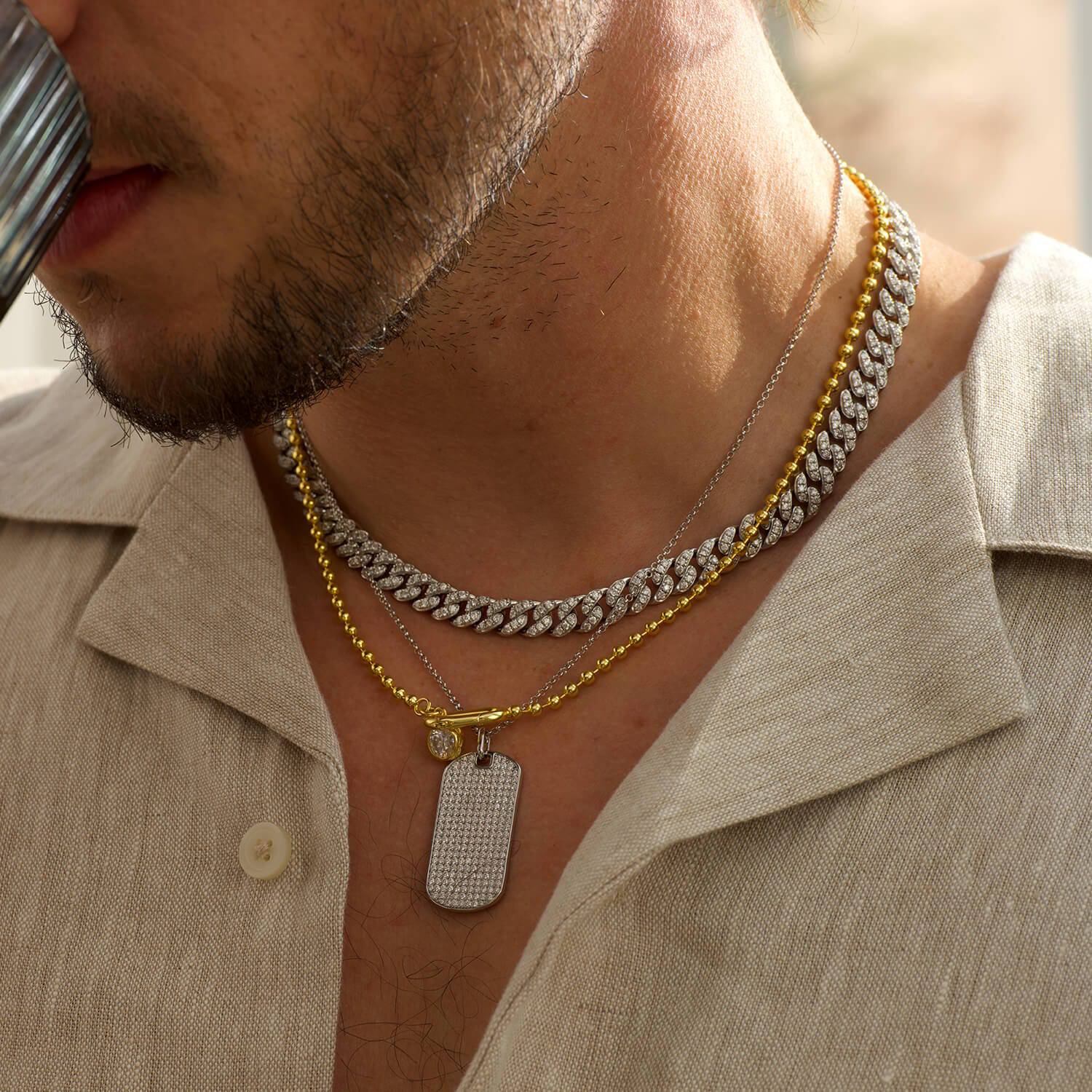 Pavé Dog Tag Statement Pendant Necklace In Silver Moissanite