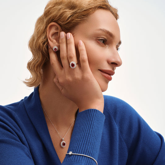 Elegant Sapphire Halo Jewelry Set - Stellaradorn