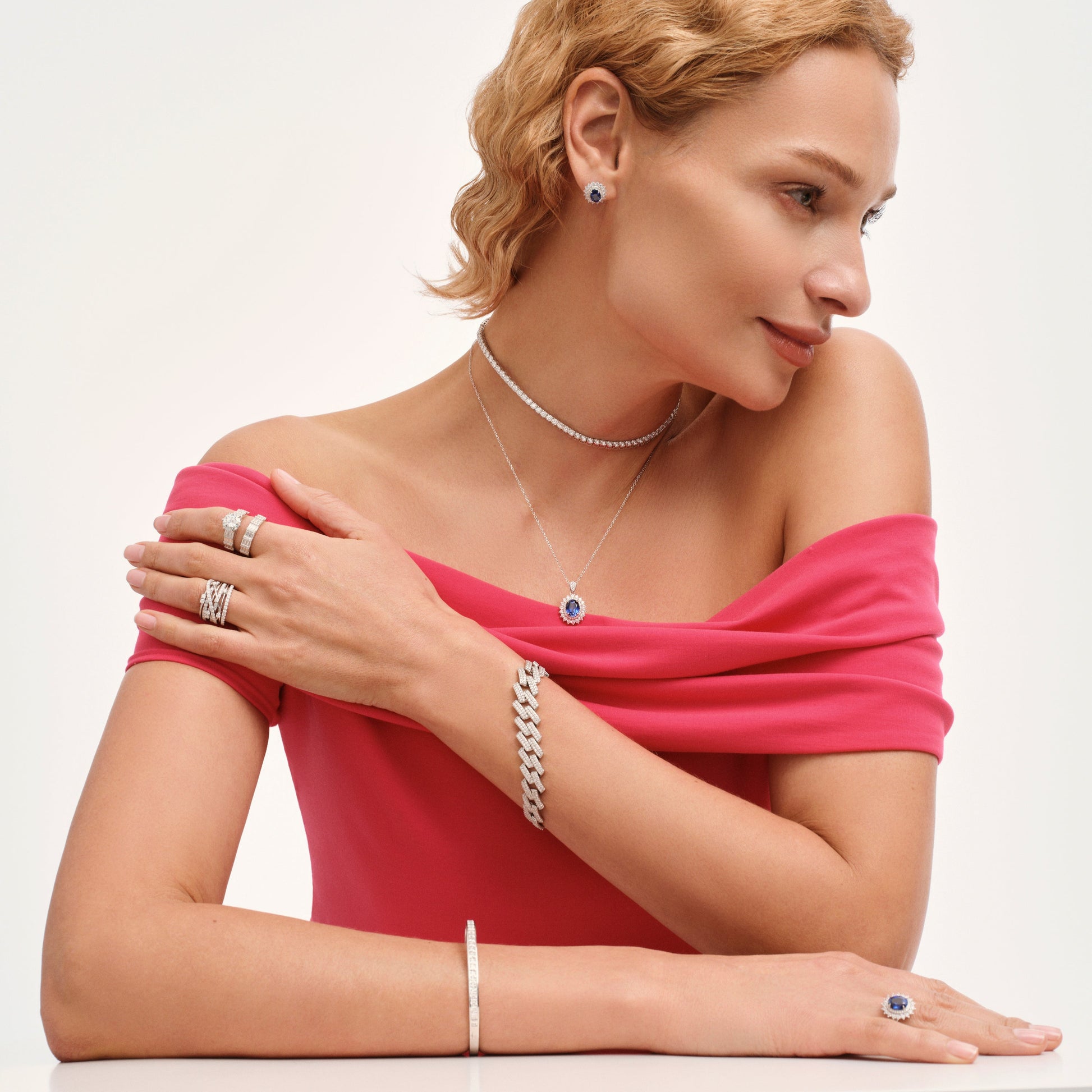 Elegant Sapphire Halo Jewelry Set - Stellaradorn