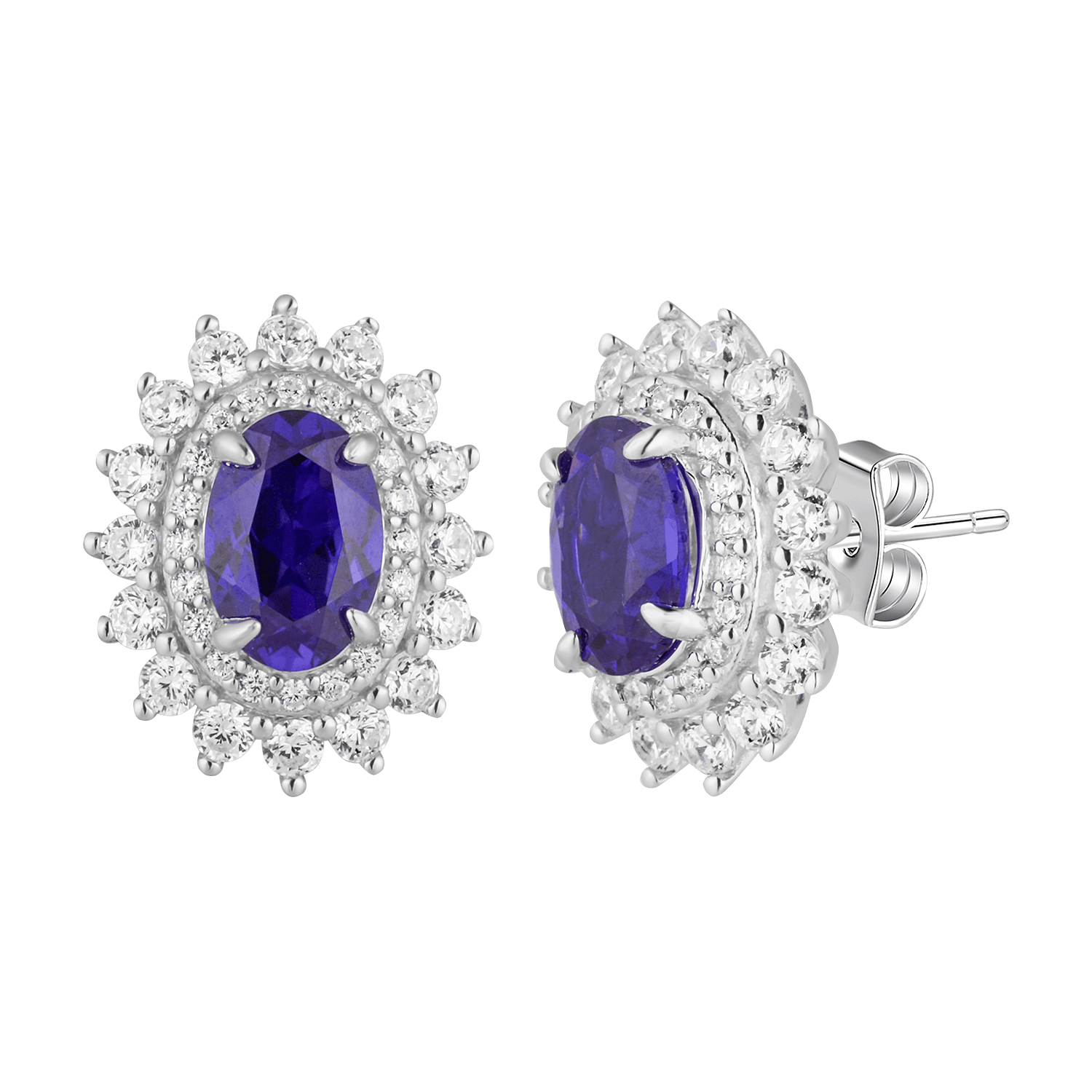 Elegant Silver Ruby Halo Earrings