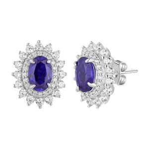 Elegant Silver Ruby Halo Earrings