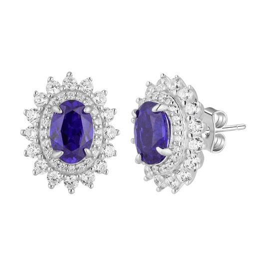 Elegant Silver Ruby Halo Earrings