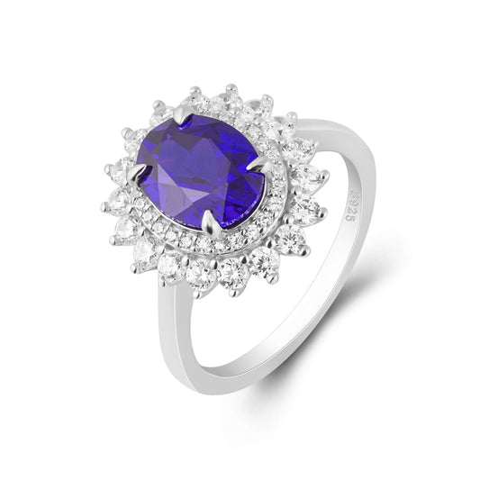 Elegant Silver Sapphire Halo Ring