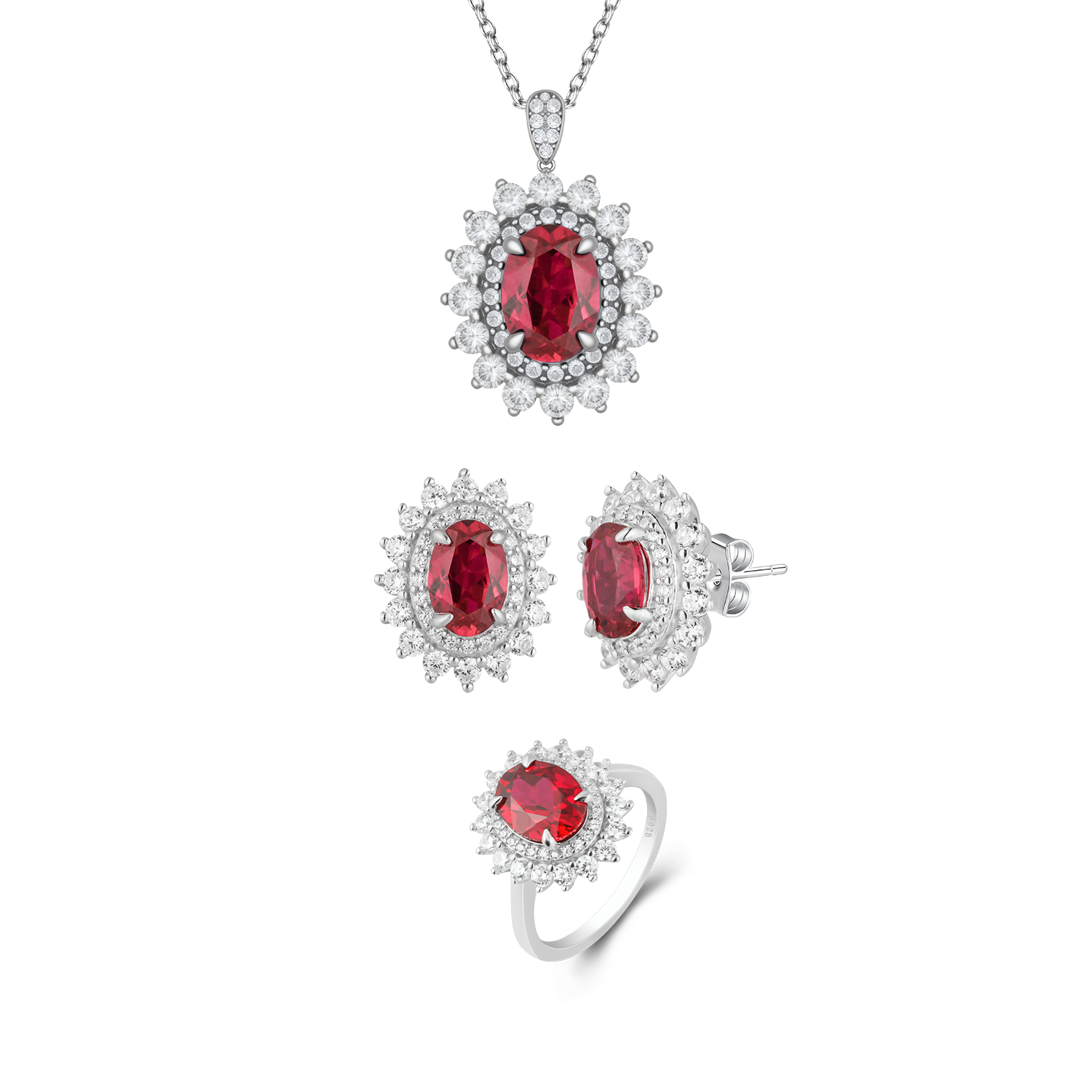 Elegant Sapphire Halo Jewelry Set - Stellaradorn