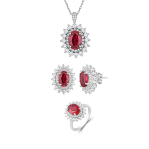 Elegant Sapphire Halo Jewelry Set - Stellaradorn