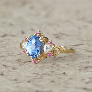 Audrey Three-Stone Sparkle Cut Sapphire Engagement Ring