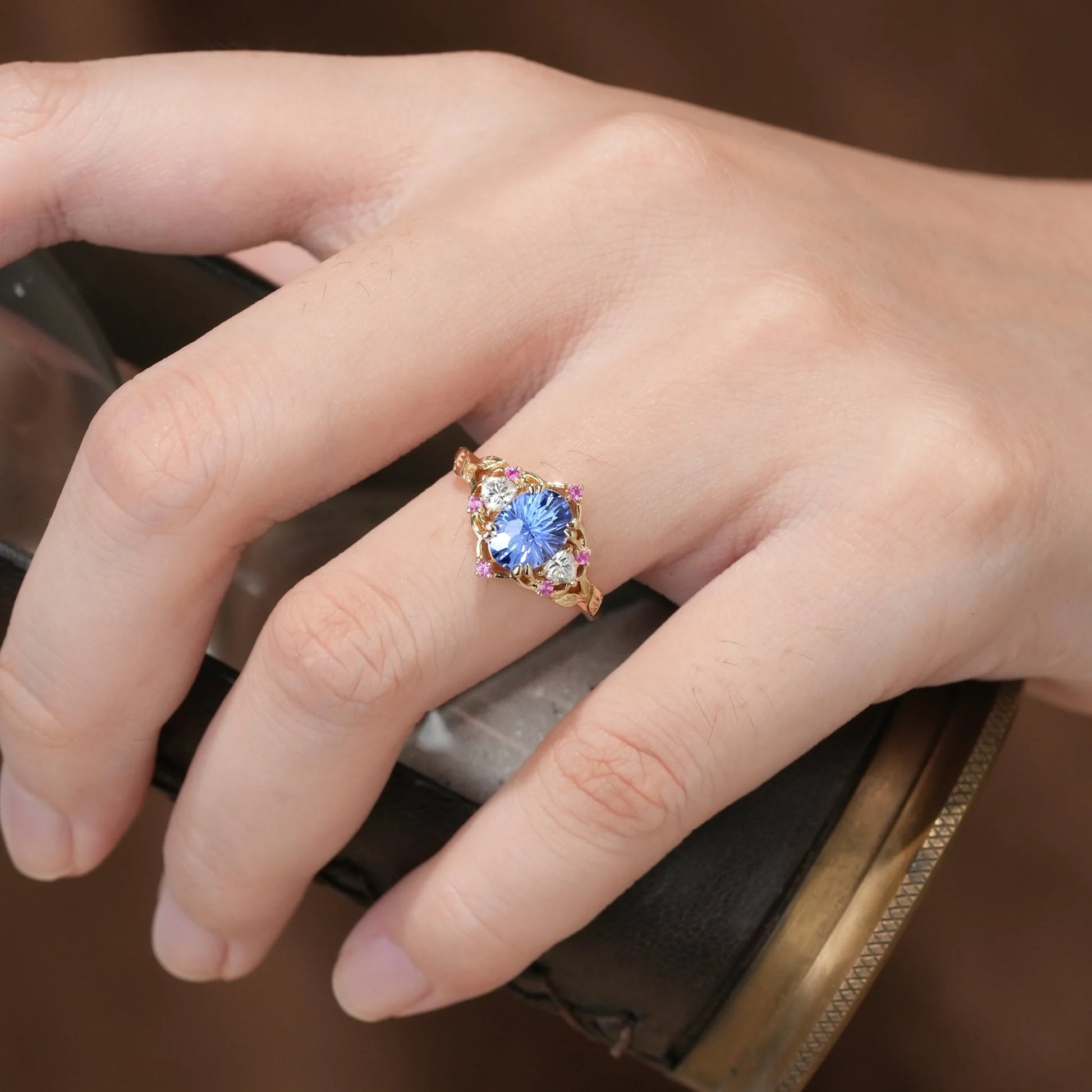 Audrey Three-Stone Sparkle Cut Sapphire Engagement Ring