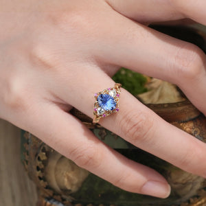Audrey Three-Stone Sparkle Cut Sapphire Engagement Ring