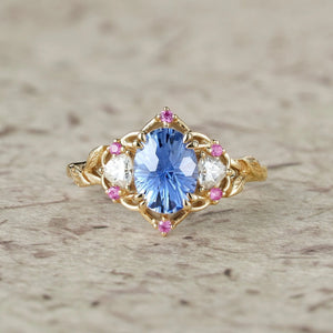 Audrey Three-Stone Sparkle Cut Sapphire Engagement Ring