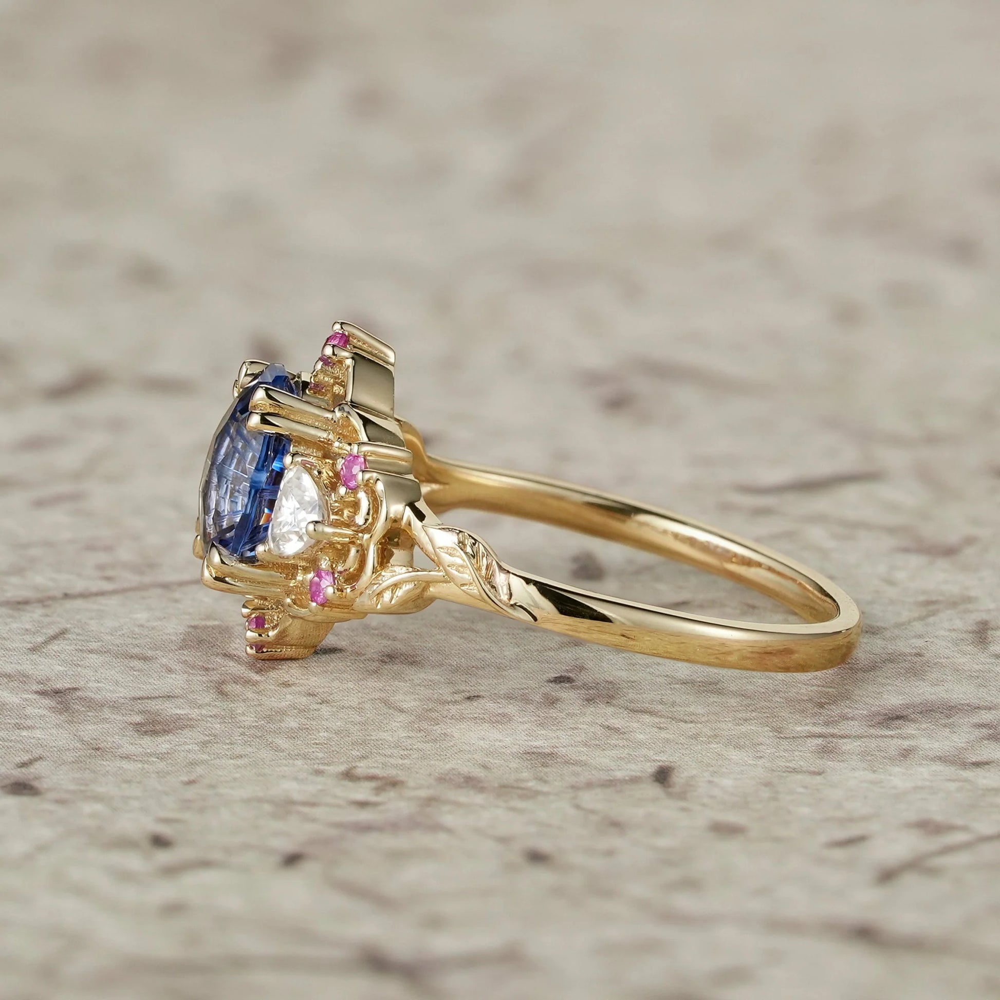 Audrey Three-Stone Sparkle Cut Sapphire Engagement Ring