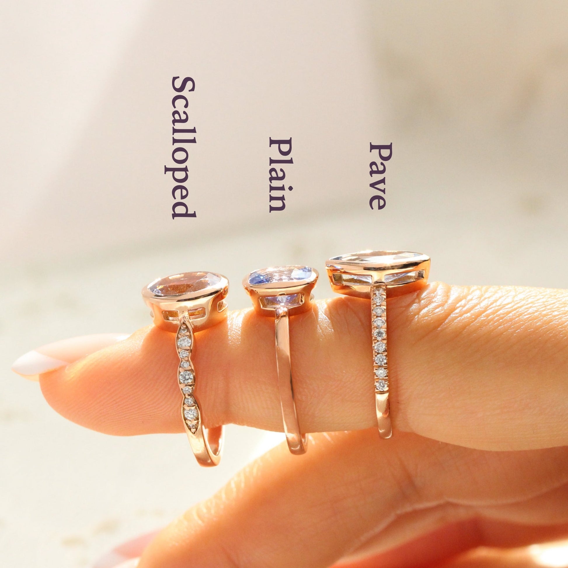 2.26 Ct Pastel Aqua Blue Sapphire Ring in 14k Rose Gold Bezel Pave Diamond, Size 6.25