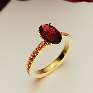 The Crimson Elegance 2CT Oval Cut Eternity Red Gemstone Ring
