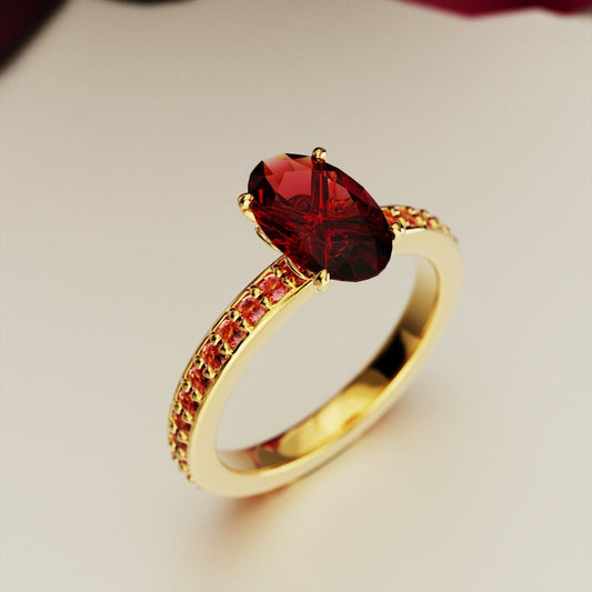 The Crimson Elegance 2CT Oval Cut Eternity Red Gemstone Ring