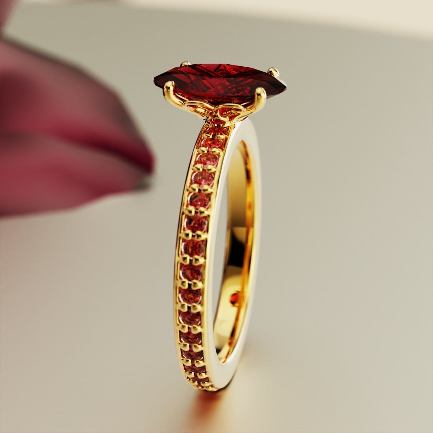 The Crimson Elegance 2CT Oval Cut Eternity Red Gemstone Ring